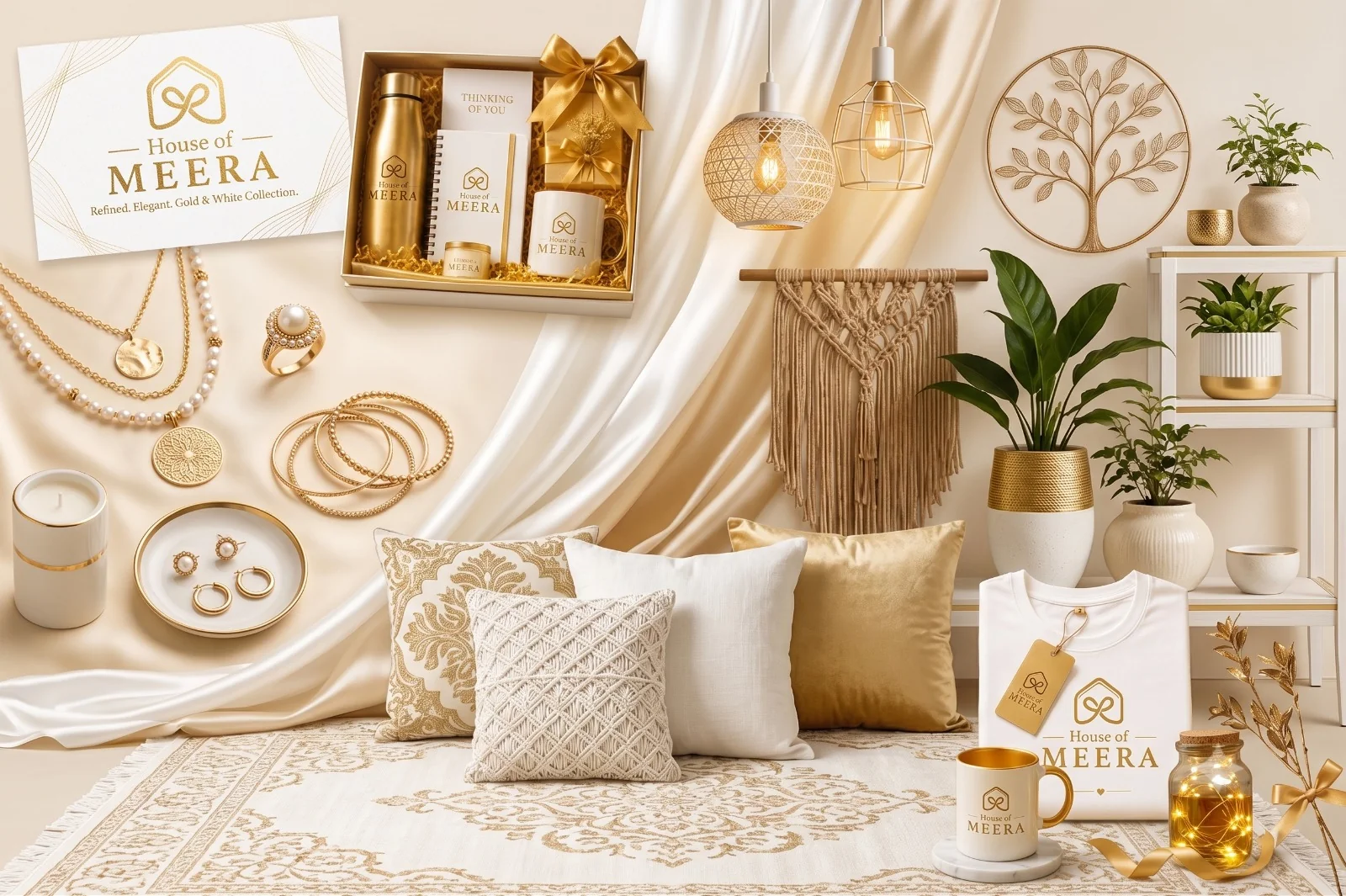 A warm House of Meera collection of gifts and home décor